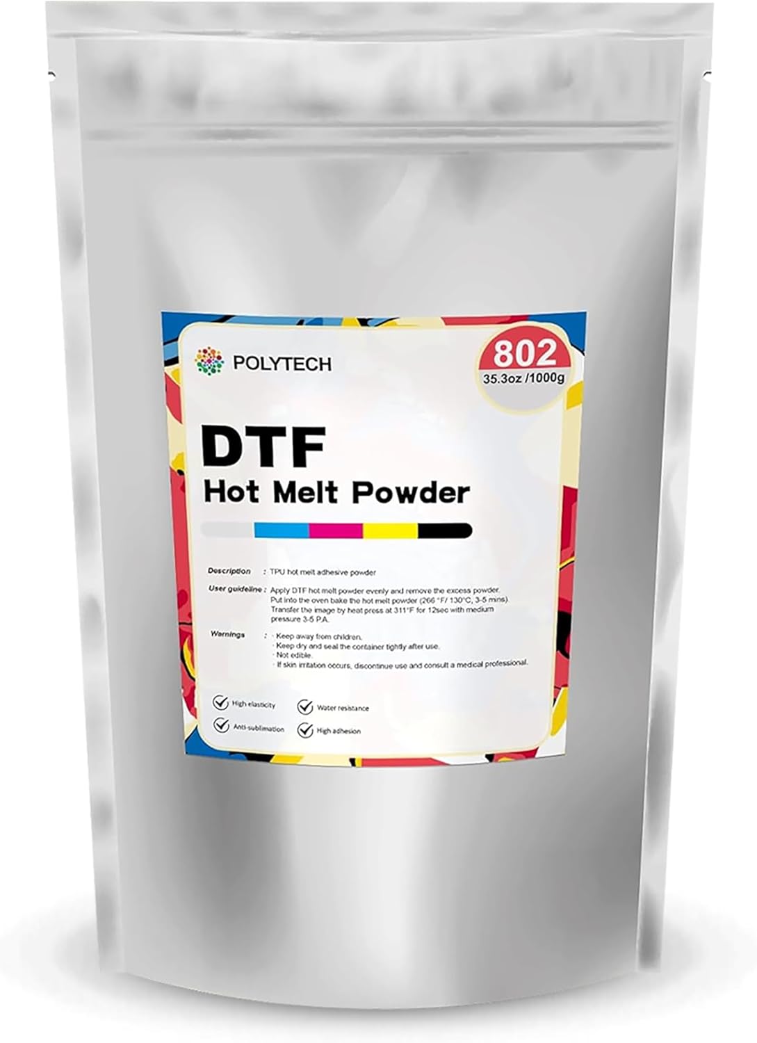 POLYTECH DTF Powder 35.2oz  1000g - White Hot Melt Glue Powder for DTF Transfer Film Printing, For All DTF Printers and DTG Printers