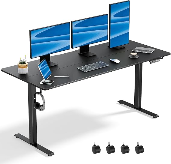 63x24 in Electric Standing Desk,Adjustable Height with Wheels,Black | Spliced Desktop,27.9"46.8" Height Range,4 Memory Presets,Lockable Wheels,Headphone Hook,Sit Stand Desk,Home Office