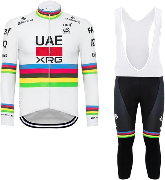 Pro Team UAE Spring Autumn Cycling Jersey Set,Mens Long Sleeve Thin Sunscreen Breathable MTB Bike Clothing Gel Pad