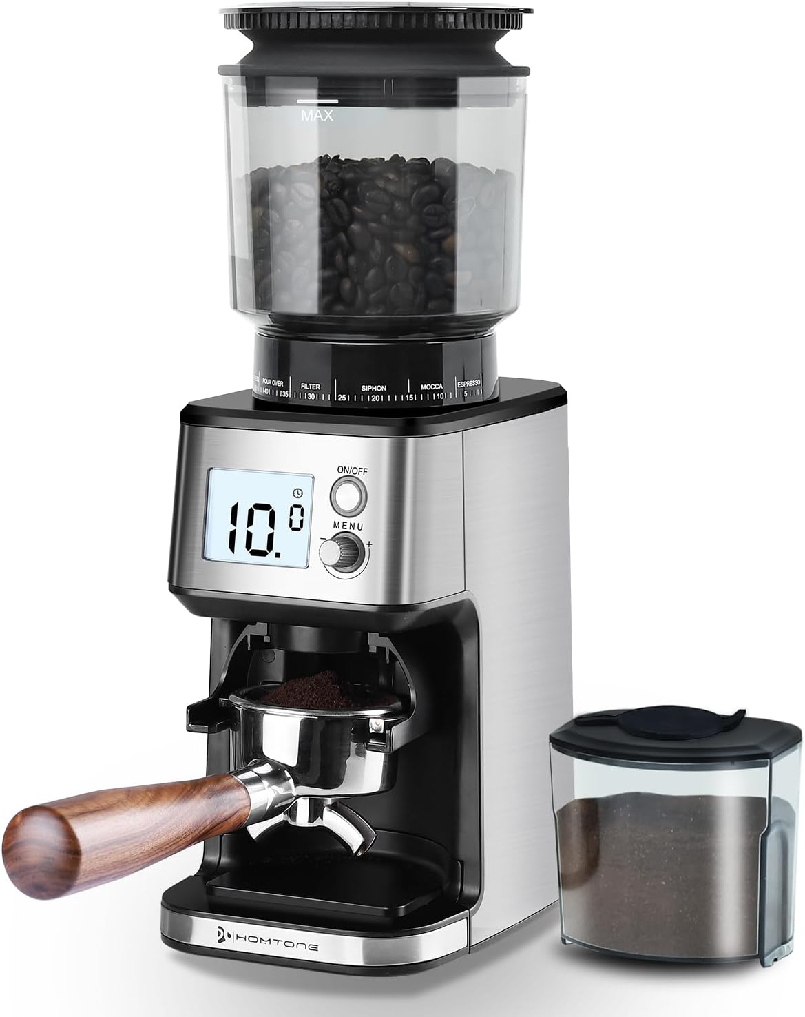 Homtone Electric Coffee Grinder Conical Burr, Coffee Grinder for Portafilter, 51 Precise Grind Settings for EspressoDripPour OverFrench Press, Anti-Static, 12 Cup, 165W