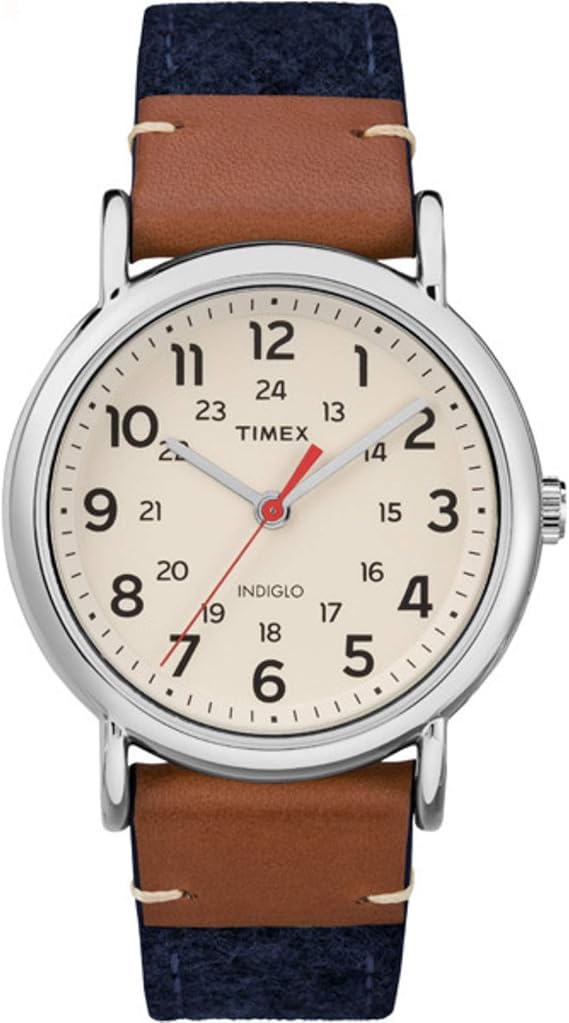 Timex Unisex TW2R42000 Weekender 38 Blue/Brown/Cream Fabric/Leather Strap Watch