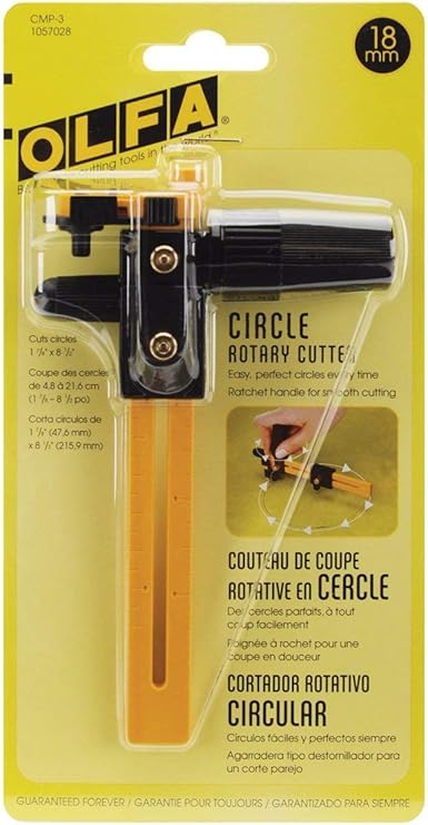 OLFA 18mm Rotary Circle Cutter (CMP-3) - 1.5-8.75" Circles, Ratchet | 18mm Rotary Circle Cutter, ratchet-dial handle, cuts 1.5-8.75 in circles - Cuts various materials - Quilters and Crafters