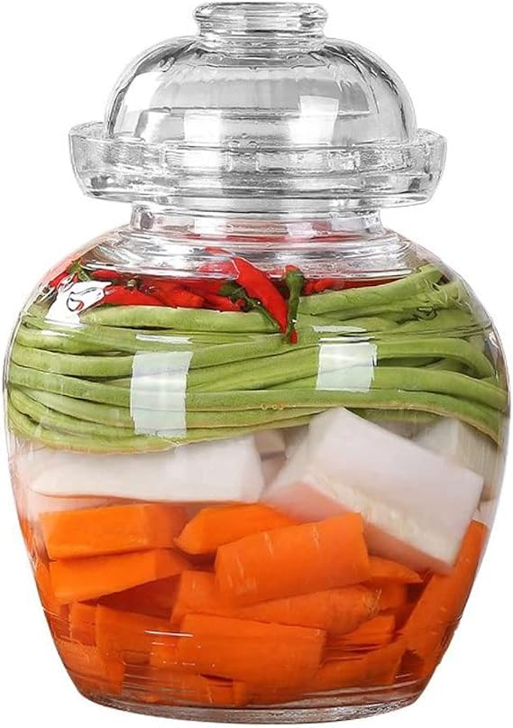 Pickle Jar, 2.5 Liter Fermentation Kimchi Jar with Water Seal Lid | Food Grade, Clear Glass, for Making Pickles Kimchi Sauerkraut and Fermenting Vegetables Fruits, Kombucha, Wine Brewing