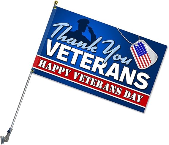 Thank You Veterans - Happy Veterans Day Premium 3x5 Flag Kit (Spinning Pole & Adjustable Mount)