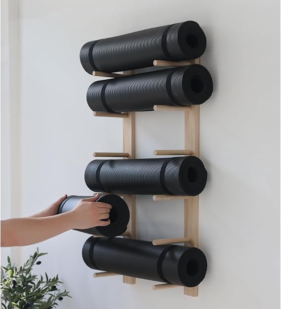 Mount Yoga Mat,Wall Hanging Fitness Organizer,Yoga Mat Holder Wall Mount Wood,Gym Organizer,Roller and Towel Rack for Home Gym School Office
