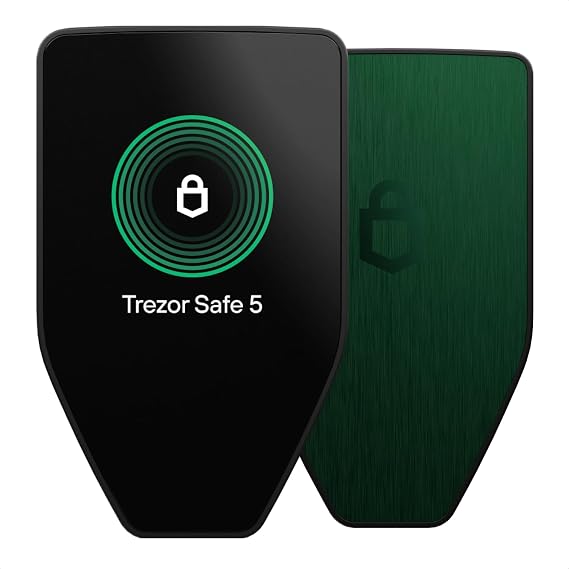 Trezor Safe 5 - Crypto Hardware Wallet with Secure Element & Passphrase, Color Touchscreen, Haptic Feedback, Bitcoin Security, Supports 1000s Coins & Tokens, Quick & Simple Setup (Green Beryl)
