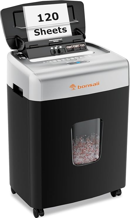 Bonsaii 120-Sheet Auto-Feed Micro-Cut Heavy Duty Paper Shredder for Office