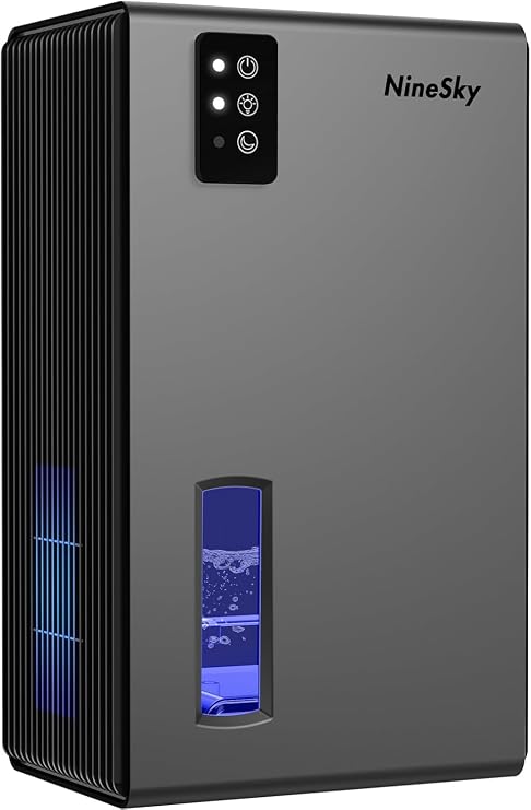 NineSky Dehumidifier, 1000 sq.ft Dehumidifiers for Home with 95oz Large Water Tank,Quiet Dehumidifier with 7-Color Ambient Light & Auto Shut Off, Dehumidifier for Basement, Bedroom, Bathroom (Grey)