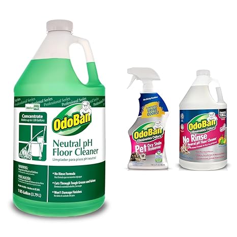 OdoBan Professional Series Neutral pH No Rinse Floor Cleaner Concentrate, 1 Gallon & OdoBan Pet Solutions Neutral pH Floor Cleaner Concentrate, 1 Gallon, and Oxy Stain Remover, 32 Ounce Spray
