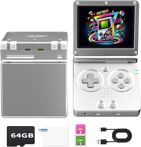 Anbernic RG35XXSP Flip 携带型ゲーム機 折畳みレトロゲーム機 Linuxシステム搭載 3.5インチスクリーン 日本語対応 WiFi/Bluetooth機能 3300mAh 64GB シルバー