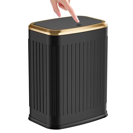TIPGO Small Bathroom Trash Can with Pop-up Lid, 2.1 Gallon, Black