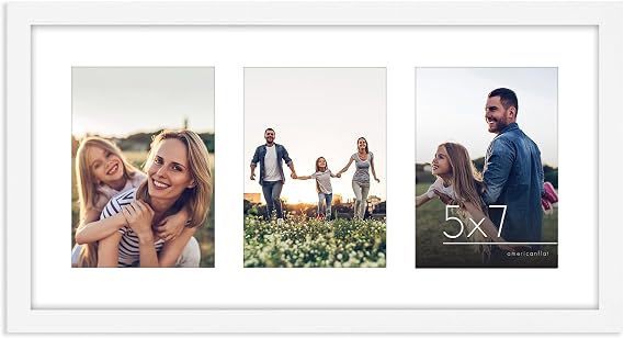 Americanflat 5x7 Picture Frame Collage with Polished Plexi Cover - Signature Collection - Fits Three 5x7 or One 10x20 Photo - Collage Photo Frame for Wall Display - White