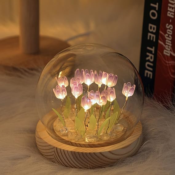 Handmade Tulip Night Light, Romantic Tulip Ambient Light, DIY Home Decoration Simulation Flower Bedroom Sleeping Table Lamp, Simulation Flower Light for Lovers and Friends Gift Pink