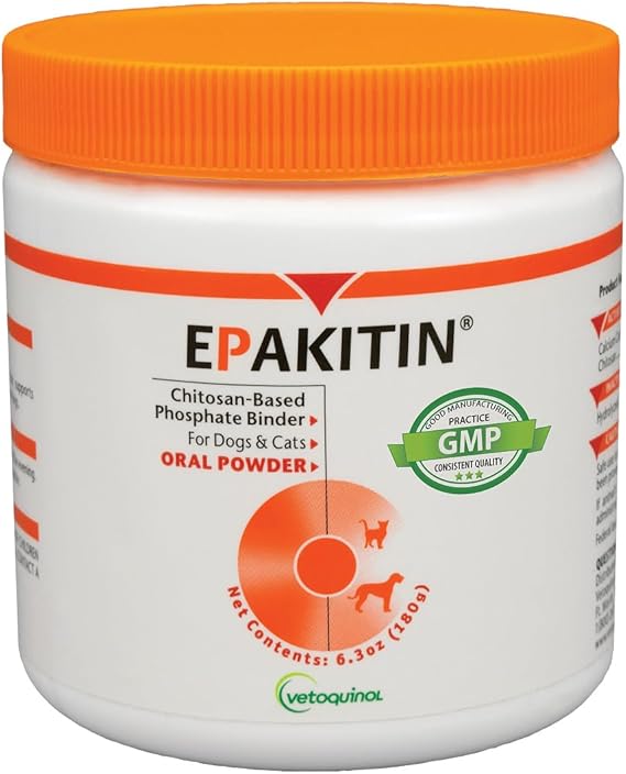 Vetoquinol Epakitin - Chitosan Pet Supplement for Cats & Dogs - Supports Renal & Kidney Function - Aids with Feline & Canine Health - Aluminum Hydroxide-Free Oral Powder - 180 Grams