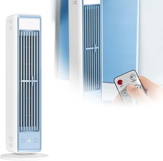Oscillating Bladeless Tower Fan with Remote, Quiet Portable Standing Floor Fan with 3 Wind Speeds 3 Modes for Bedroom Indoor Home Use, 13" Portable Rechargeable Personal Air Cooler with Remote (White)