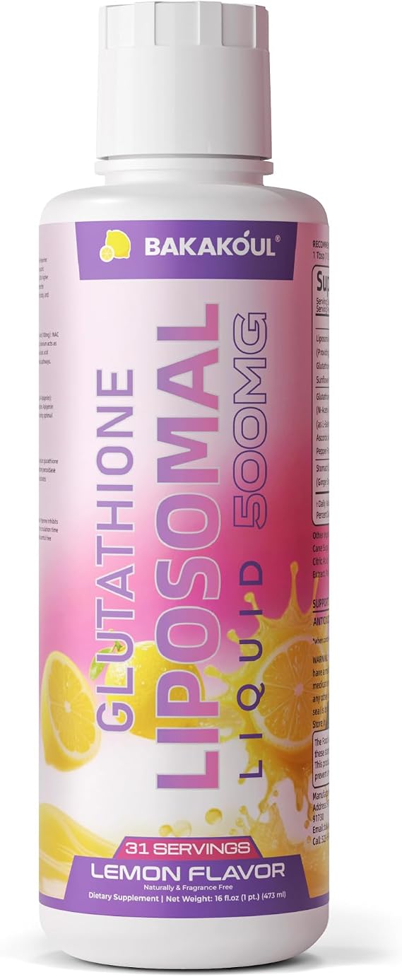 Liposomal Glutathione Liquid 500mg, with 1500mg Liposomal Complex & 2:1 Phospholipid Ratio for Superior Absorption, 3-in-1 Action Formula with NAC & Cofactors, Gentle on Stomach, Lemon Flavor 16 fl oz