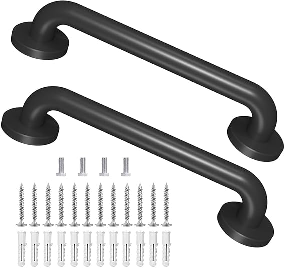 Metal Industrial Stairs Grab Wall Handrail Staircase Steps Indoor Exterior Outdoor Deck Hand Safety Grab Bar (16in 2 Pack)