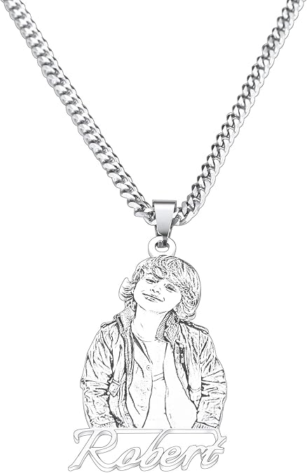 MeMeDIY Custom Necklace for Men Women Engraved Picture Necklace Personalized Photo Pendant 18K Gold Silver Plated Hip Hop Memorial Gift