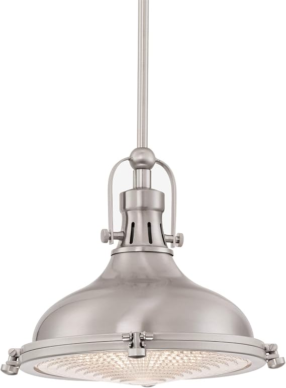 Kira Home Beacon 11 Industrial Farmhouse Pendant Light with Round Fresnel Glass Lens, Adjustable Hanging Height, Brushed Nickel Finish