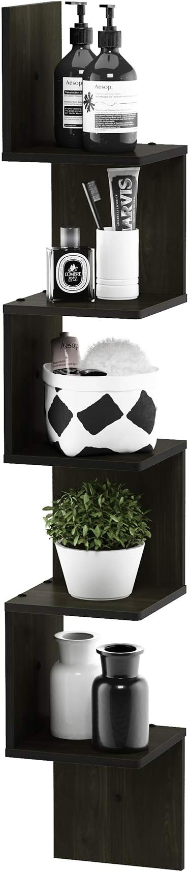 Furinno Rossi 5-Tier Corner Square Floating Shelves for Wall, Espresso