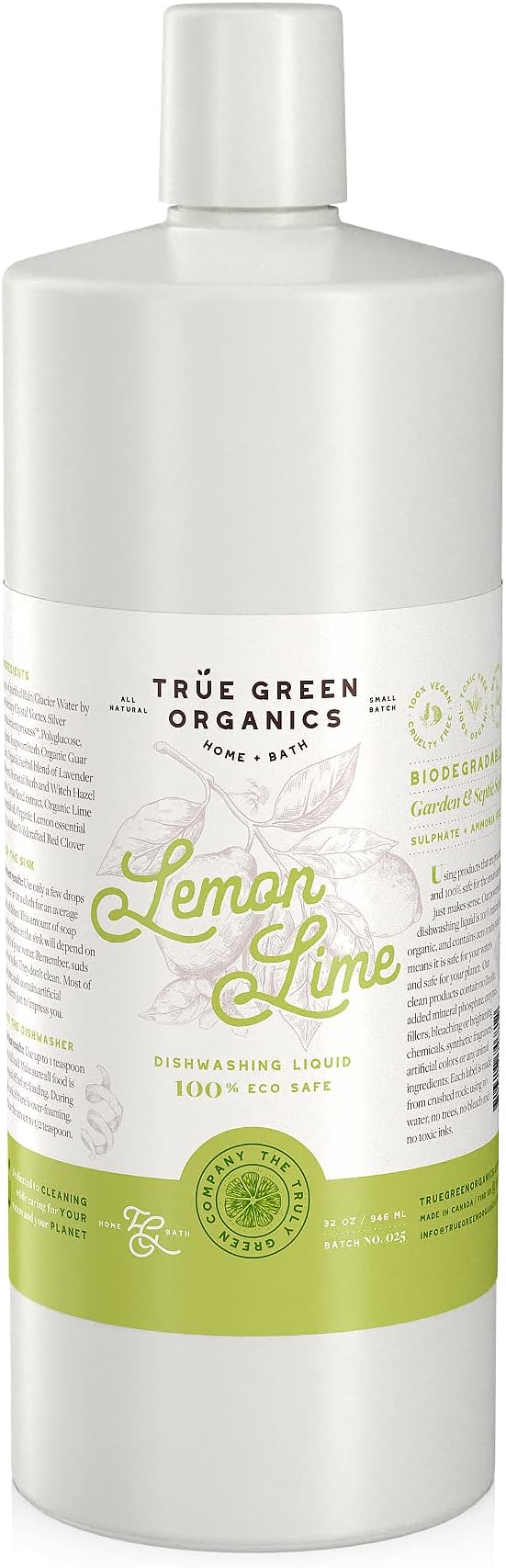 100% Organic Liquid Dish Soap & Dishwasher Detergent | Vegan | All Natural Green Dishwashing Formula | Baby Bottle Cleaner | Zero Toxic Chemicals | Hypoallergenic | Cruelty Free | Lemon Lime Scent