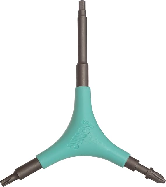 SONIC Pro Inline Skate Tool + H, Long 4mm hex for triskate Frame mounting Bolts, 7 Tools, Rotate Wheels, Remove Bearings, Designed in USA