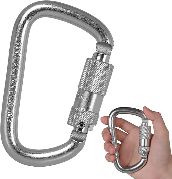 Auto Locking Carabiner 45KN=10000lbs Twist Lock Steel Heavy Duty Large Carabiner Clip for Rock Climbing,Camping,Gym,Rescue and Mountaineering