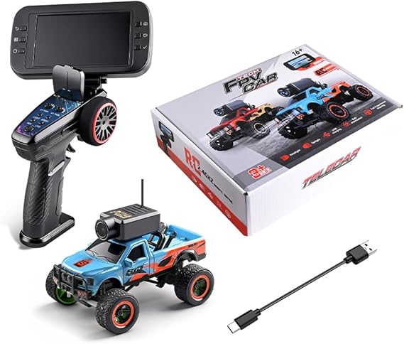 WL 1/64 FPV Mini RC Truck with Camera, 2.4G Full-Proportional Off-Road Monster Trucks with Remote Controller, Display Screen, 3-Speed Modes & Gyro Stabilized, All-Terrain Remote Control Car, RTR