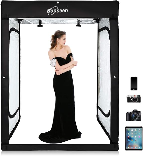 Large Photo Studio Light Box 47x39x78in,Dimmable Product Photography Light Box with LED Lights,3 Black White Blue PVC Backdrops,Assembly Frame and Carry Bag,Portable Shooting Tent for Clothe Shoes Bag