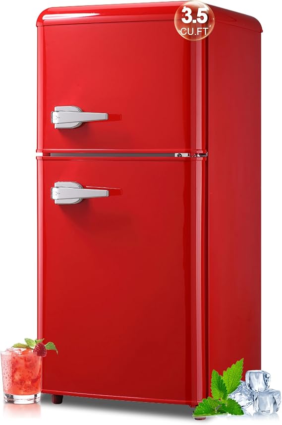 Retro Fridge with Freezer, 3.5 Cu. Ft. Mini Fridge Red