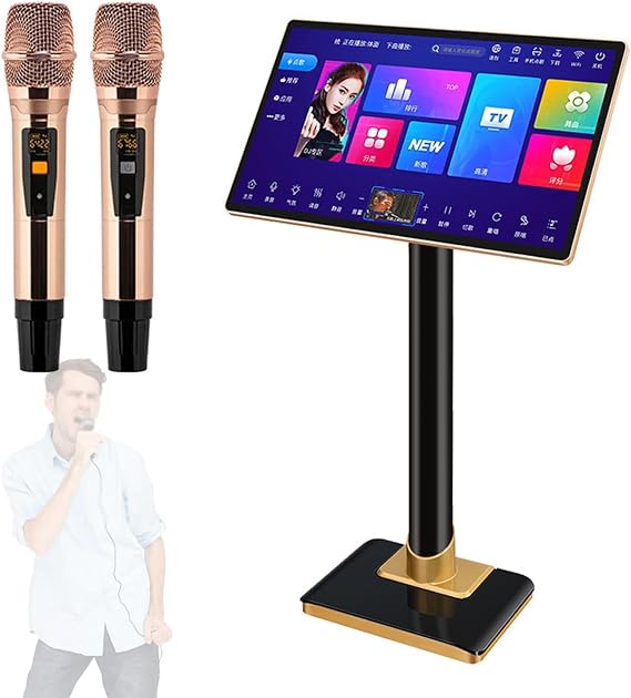 Professional Karaoke Machine, 8T Karaoke System Audio Set with Wireless Microphone and Speaker, 21.5 Inch Touch Screen, Smartphone App Operation, Power Amplifier Function, 500G 21.5 inches for Home