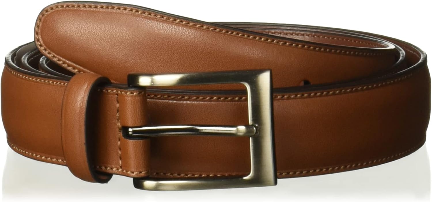 Perry Ellis Timothy Leather Mens Belt, 1.5 Width, Stitched Edges, Silver Prong Buckle, Smooth, Durable, Versatile & Elegant