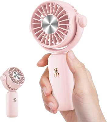 QearFun Handheld Lanyard Fan, Mini USB Fan Battery Rechargeable, Pocket Fan Portable with 3 Speeds, 180 Rotation, Small Makeup Fan for Girls Women OfficeHomeTraveling-Pink