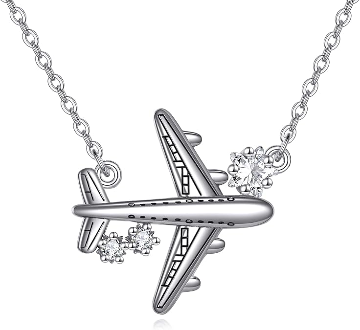Airplane Choker Necklace 925 Sterling Sliver Aircraft Jelwery For Stewardess Flight Attendants Gifts for Women