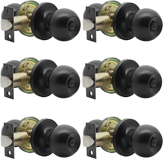 Probrico Black Round Door Handle Locks, Bedroom Door Locks with no Key, Internal Door Knob Sets with Lock Inside