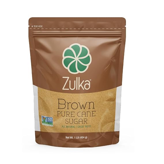 Zulka Brown Pure Cane Sugar, 1 Lb - All-Natural, Non-GMO, Certified Vegan, Bone-Char Free & Kosher Pareve | All Natural, Non GMO, Certified Vegan, Bone Char Free & Kosher Pareve, Turbinado Natural Pure Sugar Sweetener For Coffee