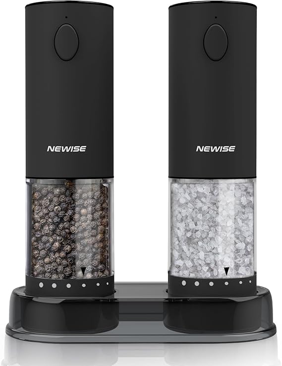 Newise Electric Salt and Pepper Grinder Set, Adjustable Coarseness, Black