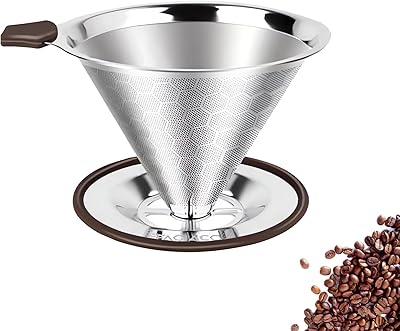 Pour Over Coffee Dripper,Stainless Steel Coffee Filter, Pour Over Maker Double Micro Mesh, Reusable Coffee Strainer Silver