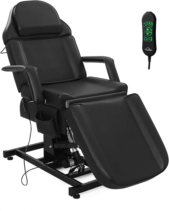 LEADZM Fully Electric Massage Table, Salon Facial Beds for Esthetician, Professional Adjustable Portable Tattoo Lash Massage Chair, for Beauty Barber Spa, Black