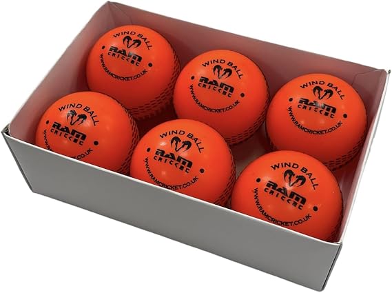 Ram Cricket Wind Balls - Coaching Cricket Balls – Box of 6 – Embossed Seams – Soft Plastic Outer with High Pressure Firm Bounce & Swing– Indoor & Outdoor Use - Soft ball for Coaching.