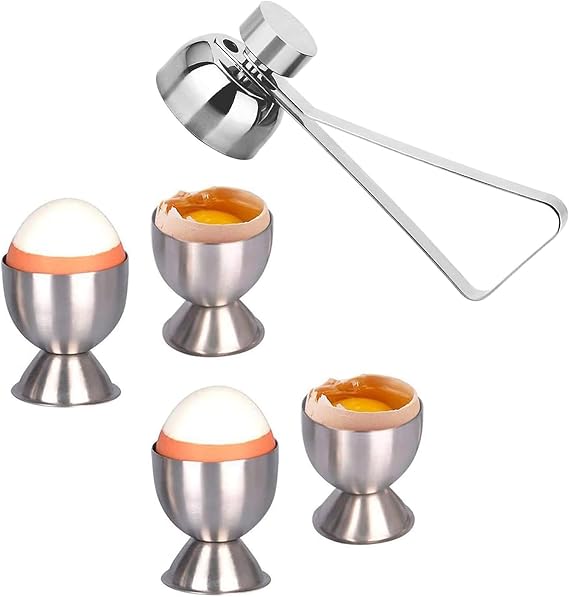 5-Piece Set Egg Cups, Egg Cup, Egg Cups 4, Breakfast Tray Egg Cup Holder, Egg Cup Holder for Raw Or Hard and Soft Boiled, Egg Cup for Soft Boiled Eg (4 Pcs & 1 Egg Opener)