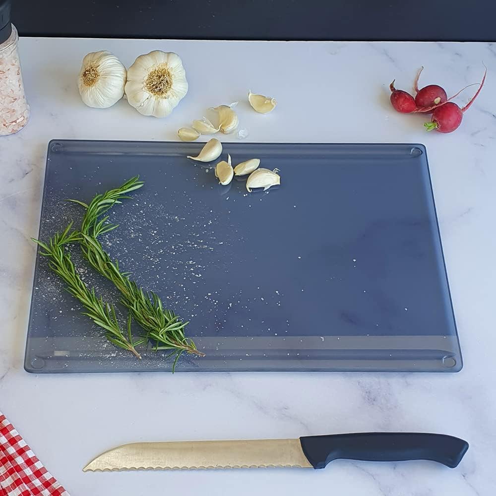 DECORITA Channeled Glass Cutting Board - Glass Cutting Board | SMOKED GLASS, 25cm X 35cm