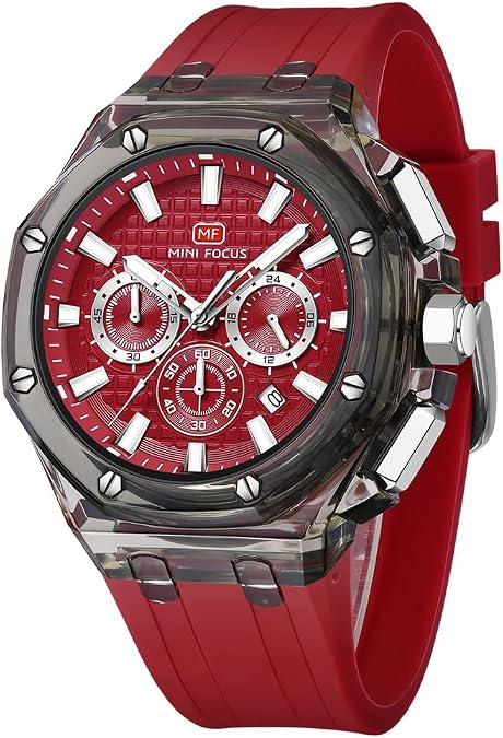 MINI Focus Men Watches,Multifunction Transparent Analog Display Silicone Strap Calendar Quartz Waterproof Trend Wrist Watches for Men