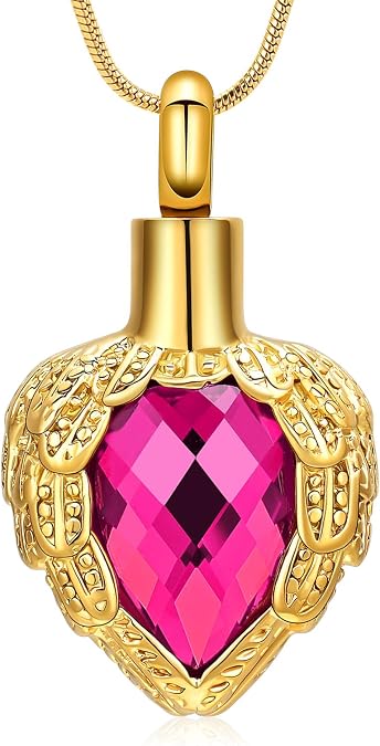 memorial jewelry Gold Angel Wings Glass Heart Urn Pet/Human Cremation Pendant Necklace Jewelry for Ashes