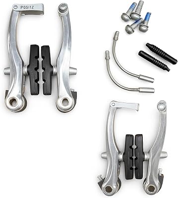 V-Brake Set for Bikes Front & Rear Alloy Calipers with Pads, Noodles, Boots & Bolts SilverBlack Fits MTB, City, Gravel, Kids Bicycles