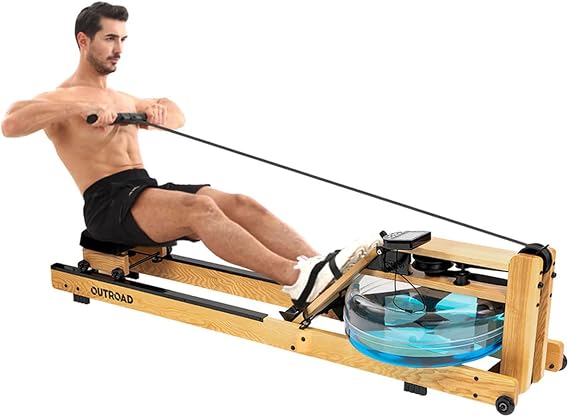 Outroad Rowing Machine for Home Gym Use, Water Wooden Rower with LCD Monitor, Outdoor Indoor Fitness Exercise Training Sports Equipment
