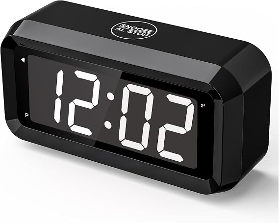 Alarm Clock,Digital Alarm Clock for Bedrooms,Battery Operated Clock,Adjustable 3 Brightness,1.2 inch LED Time Display, 12/24Hr, Cordless,Snooze (Black-White led)