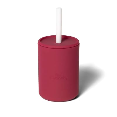 Avanchy Silicone Training Sippy Cup with Straw Lid Tiny Cup for Babies 6 Months to Toddlers 1 Year Old 5 oz Infant Water Cup for Baby Led Weaning, Magenta