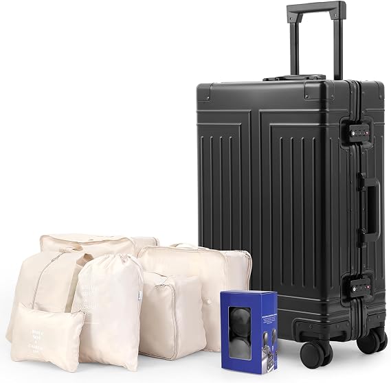 All Aluminum Magnesium Carry On Luggage,Cut from Whole Aluminum Sheet,22x14x9 Airline Approved ,(3rd Generation,Premium Magnesium Metal zipperless suitcase ) (black, 24inch)