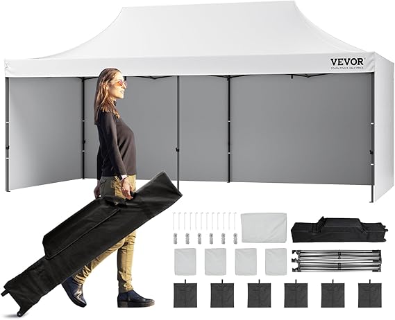 VEVOR 10x20 FT Pop up Canopy with Removable Sidewalls, Instant Canopies Portable Gazebo & Wheeled Bag, UV Resistant Waterproof, Enclosed Canopy Tent for Outdoor Events, Patio, Backyard, Party, Parking